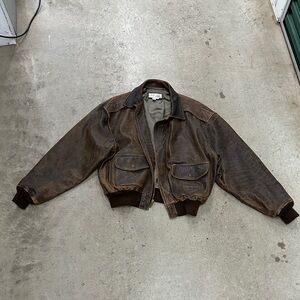 Vintage Brown Leather Bomber Jacket